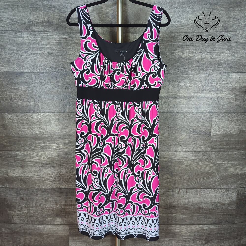 Cato Sleeveless Empire Waist Dress Pink Black White Print NWT Size L